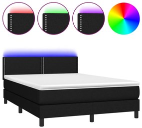 Letto a molle con materasso e led nero 140x190 cm in tessuto