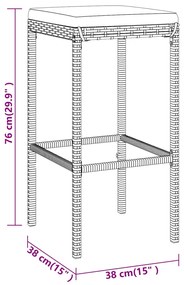 Set Bar da Giardino 9 pz con Cuscini in Polyrattan Grigio