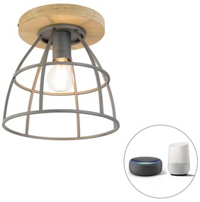 Lampada da soffitto intelligente grigio scuro con legno incl. WiFi E27 - Arthur