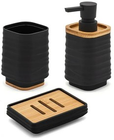 Accessori bagno in set da 3 pezzi in abs nero linea Wave