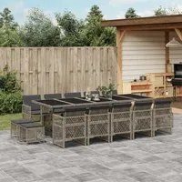 Set da Pranzo da Giardino 15 pz con Cuscini Grigio Polyrattan 3210812