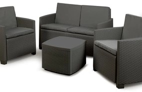 Salotto da giardino Vesuvio antracite con cuscini in policotone grigio per 4 persone
