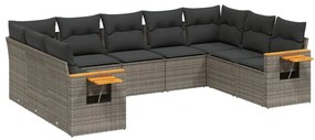 Set divano da giardino 9 pz con cuscini grigio in polyrattan