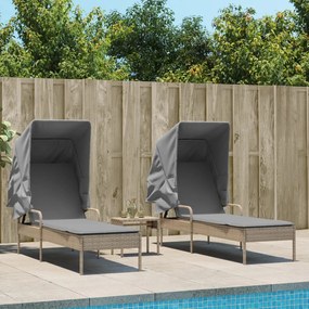 Lettini Prendisole 2 Pz Con Baldacchino E Tavolino Polyrattan /