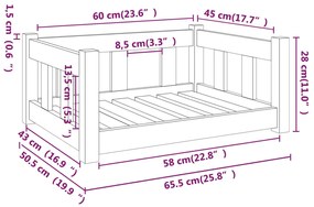 Cuccia per Cani 65,5x50,5x28 cm in Legno Massello di Pino