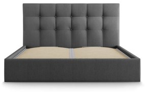 Letto matrimoniale imbottito grigio scuro con contenitore con griglia 160x200 cm Nerin - Mazzini Beds