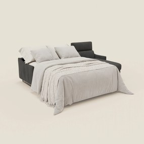 Loto Divano Letto Angolare con Penisola contenitore, Poggiatesta, Materasso Alto H18 in morbido tessuto impermeabile T14 antracite