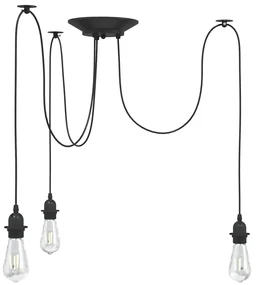 Lampada A Sospensione Con 3 Portalampada E27 İn Metallo Nero /