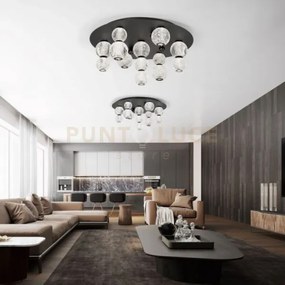 Diamante plafoniera rotonda, acrilico trasparente, cornice nero opa...