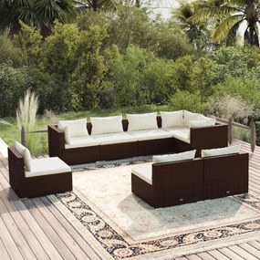 Set Divani da Giardino 8 pz con Cuscini in Polyrattan Marrone