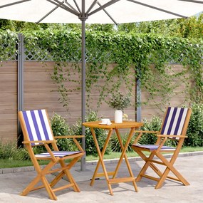 Set Da Bistrot 3pz Blu E Bianco İn Tessuto E Legno Massello /