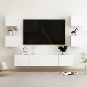 Set Mobili Porta Tv 6 Pz Bianco İn Legno Multistrato /