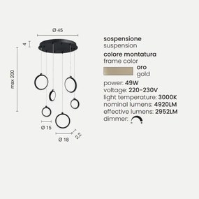 Lampada a sospensione in metallo verniciato 6 Luci ORO a Led PINTA