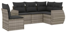 Set divano da giardino 5pz con cuscini grigio chiaro polyrattan