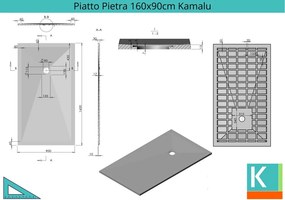 Piatto doccia 160x90 pietra artificiale colore antracite nero - KAMALU