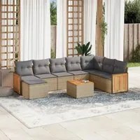 Set Divano da Giardino 9 pz con Cuscini Beige in Polyrattan 3260337