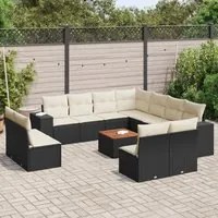 Set Divani da Giardino 12 pz con Cuscini Nero in Polyrattan 3257834