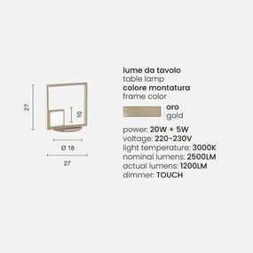 Lampada da tavolo 27x27 cm LED 20+5W - DOWEL moderno Oro
