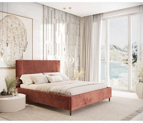 Letto matrimoniale imbottito color mattone con contenitore con rete inclusa 160x200 cm Etero – Maison de Rêve