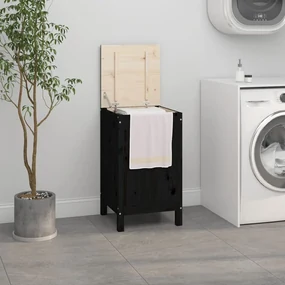Contenitore Per Bucato Nero 44x44x76 Cm Legno Massello Pino /