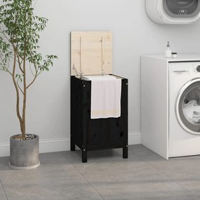 Contenitore Per Bucato Nero 44x44x76 Cm Legno Massello Pino /