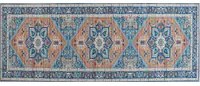 Tappeto passatoia blu e arancione poliestere 80 x 200 cm motivo geometrico orientale fondo antiscivolo corridoio moderno