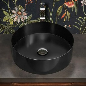 Lavabo da appoggio tondo 40 cm in acciaio inox nero opaco Goya