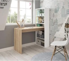 Scrivania Libreria Reversibile 144x120x53 Effetto Legno Bianco E Rovere Duplo