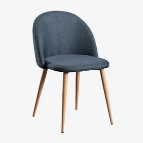 Sedia da pranzo Kana Legno Naturale & Lino Blu Oltremare - Sklum