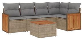 Set divano da giardino 6 pz con cuscini beige in polyrattan