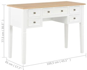 Scrivania Bianca 109,5x45x77,5 cm in Legno