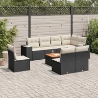 Set Divani da Giardino 9 pz con Cuscini Nero in Polyrattan 3257813