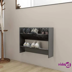 vidaXL Scarpiera a Muro Grigio Lucido 80x18x60 cm in Legno Multistrato