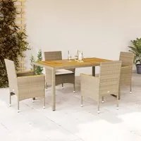 Set Pranzo da Giardino 5 pz con Cuscini Beige Polyrattan Acacia 3278641