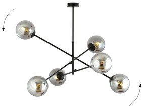 Lampadario 6 Luci Yama In Acciao Nero Con Bracci Regolabili E Vetro Fumè