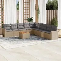 Set Divano da Giardino 10 pz con Cuscini Beige in Polyrattan 3224169