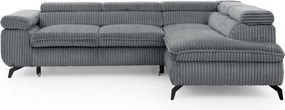 Divano angolare grigio (con penisola a destra/a L) con rivestimento in velluto a coste Marbeya – Ropez