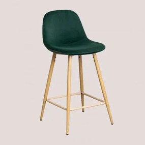 Sgabello Alto Glamm In Velluto Verde Jungle & ↑65 Cm & Legno Naturale - Sklum