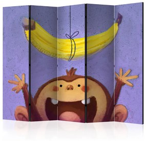 Paravento design Banana II - scimmia cerca banana gialla su corda