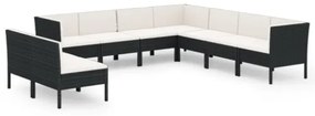 Set Divani da Giardino 9 pz con Cuscini in Polyrattan Nero