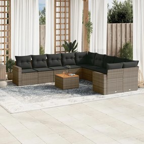 Set divani da giardino 11 pz con cuscini in polyrattan grigio