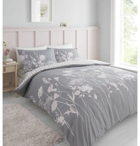 Set copripiumino e federa grigio per letto matrimoniale 200x200 cm Meadowsweet Floral – Catherine Lansfield