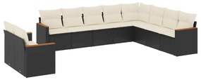 Set divani da giardino 10pz con cuscini in polyrattan nero