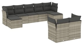 Set divano da giardino 9pz con cuscini grigio chiaro polyrattan