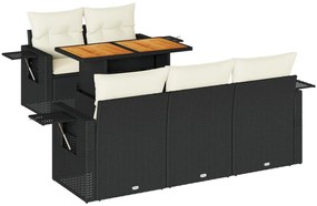 Set divano da giardino 6 pz con cuscini nero in polyrattan
