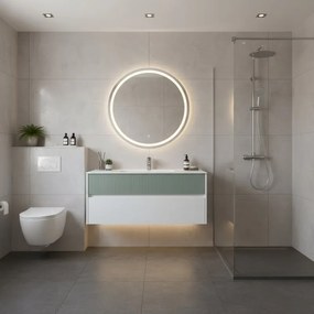 Mobile da bagno sospeso sotto lavabo Niwa 2 cassetti L 119.5 x H 50 x P 45.5 cm bianco e verde cannettato