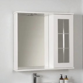 Specchiera contenitore 69 cm con anta inglesina e luce Led Bianco Lucido