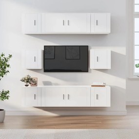 Set Mobili Porta TV 8pz Bianco Lucido in Legno Multistrato