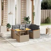 Set Divano da Giardino 5 pz con Cuscini Beige in Polyrattan 3273061