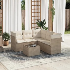 Set divano da giardino 6 pz con cuscini beige in polyrattan